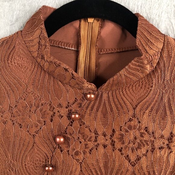 Rust Lace Dress Womens 3XL Sheer Flowy Boho Artsy Dressy Midi Event - Picture 8 of 16